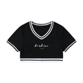 “BARBERS CLUB” WOMENS BLOCK V-NECK CROP T-SHIRT
