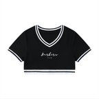 “BARBERS CLUB” WOMENS BLOCK V-NECK CROP T-SHIRT