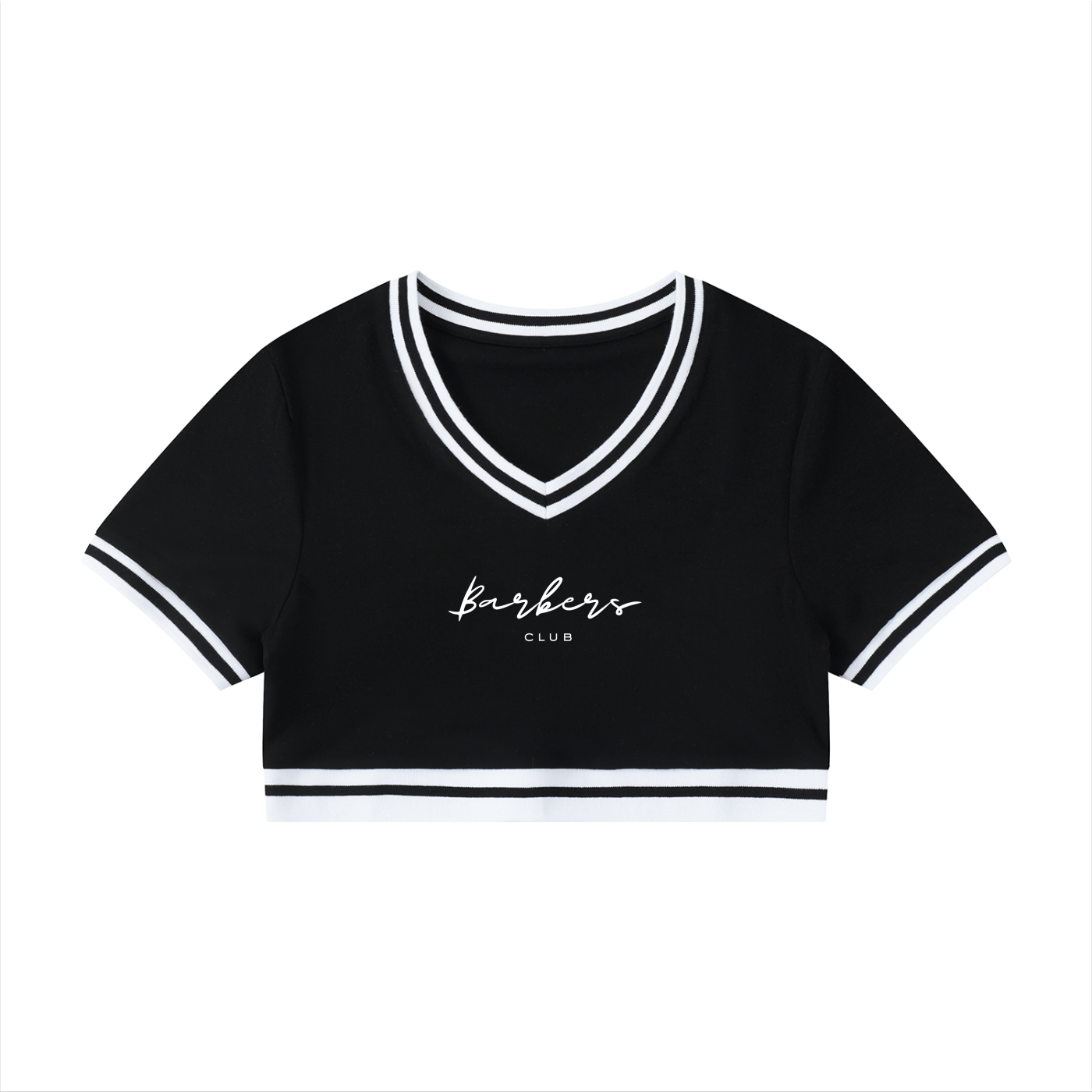“BARBERS CLUB” WOMENS BLOCK V-NECK CROP T-SHIRT