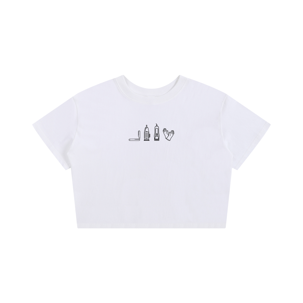 "BARBERS ESSENTIALS" (WHITE) BABY TEE SEAMLESS T-SHIRT
