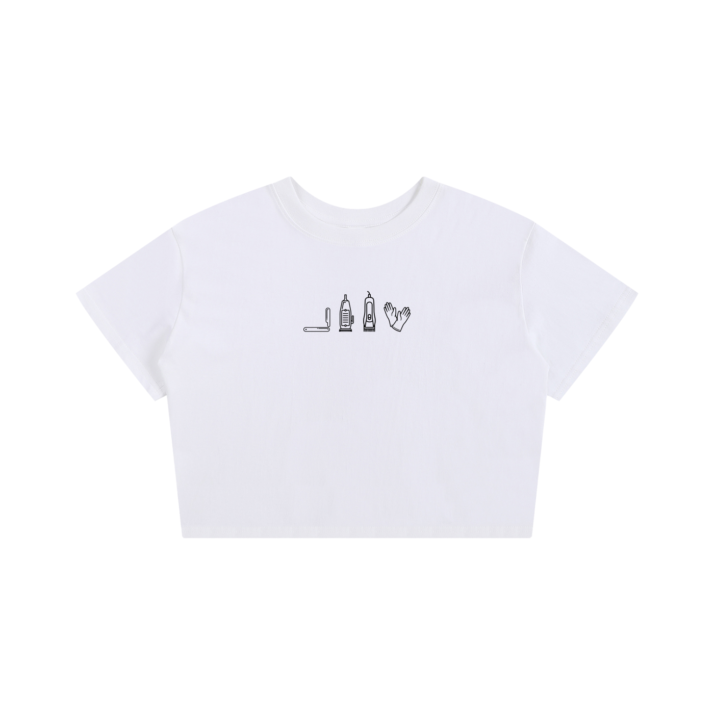 "BARBERS ESSENTIALS" (WHITE) BABY TEE SEAMLESS T-SHIRT