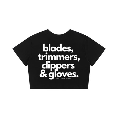 "BARBER ESSENTIALS" (BLACK) BABY TEE SEAMLESS T-SHIRT