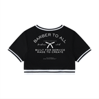 “BARBERS CLUB” WOMENS BLOCK V-NECK CROP T-SHIRT