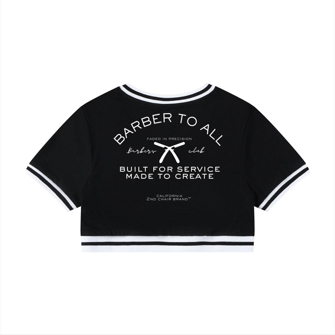 “BARBERS CLUB” WOMENS BLOCK V-NECK CROP T-SHIRT