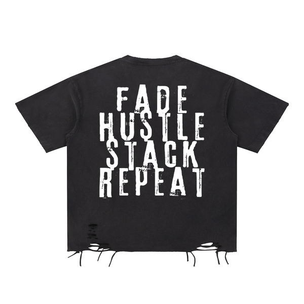 F.H.S.R. DISTRESSED SNOW WASHED RAW-HEM T-SHIRT
