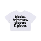"BARBERS ESSENTIALS" (WHITE) BABY TEE SEAMLESS T-SHIRT
